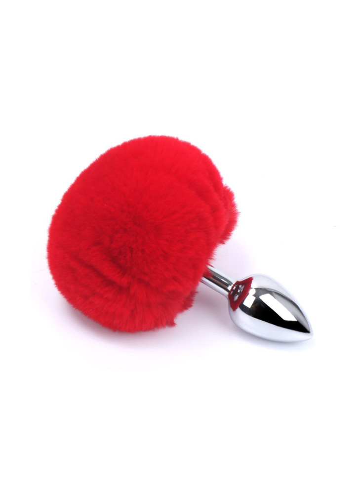 Plug anal aluminium avec pompon rouge Taille S - RY-001+MPJ-018RED